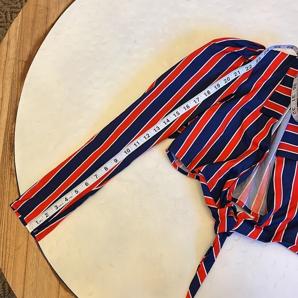 WEWOREWHAT Bisou Tie Crop Top, Blue and Red Stripe, Size M - Picture 10 of 12